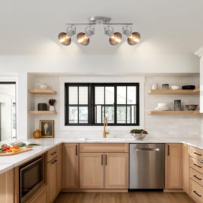 SEEBLEN 4-Light Track Lighting Fixtures Ceiling, Industrial Modern Kitchen Track Lighting, Nickel Directional Ceiling Light, for Kitchen Island, Dining Room, Living Room - Image 3